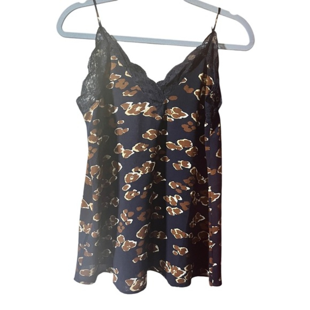 Fabrik Lace Trim Cami Top‎ Brown Animal Print Sleeveless Blouse Size S
